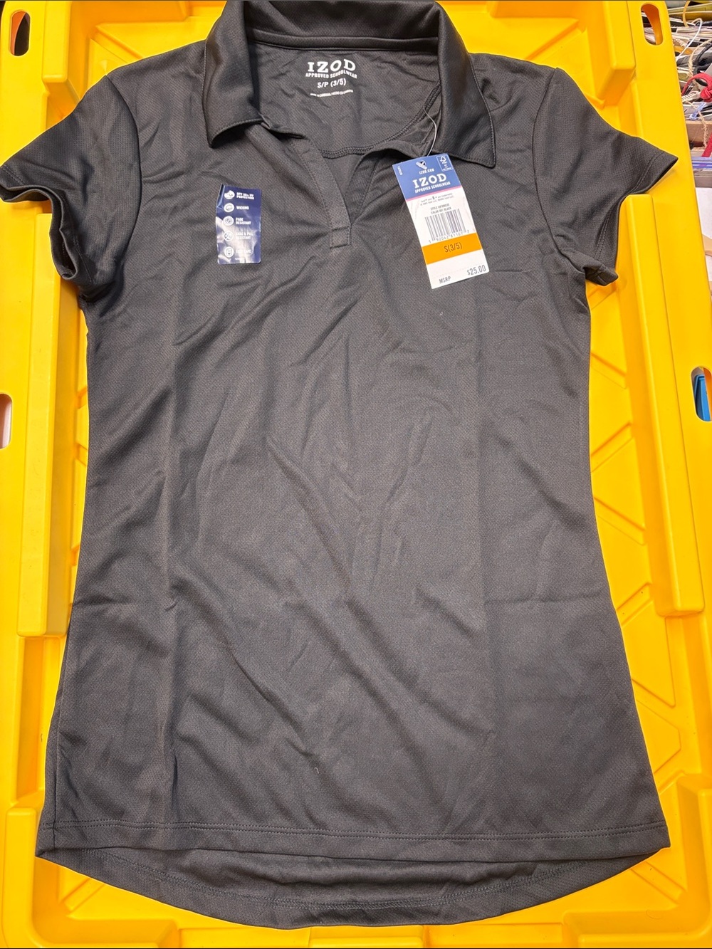 Izod Women’s Black Short Sleeve Polo Button-Down Top